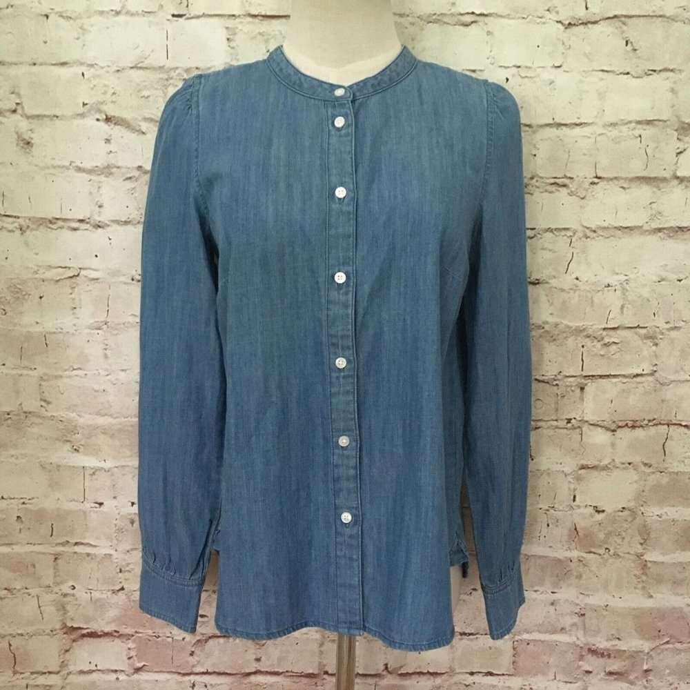 J.Crew POINT SUR Puff Sleeve Denim Chambray Button Up Shirt Blue Size XXS NEW